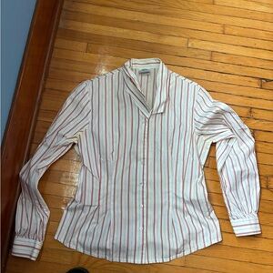 Laura Ashley Cream and Red fitted Striped Shirt